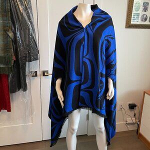 Native Northwest Indigenous Ethnic Design Reversible Fashion Cape Blue Black OS
